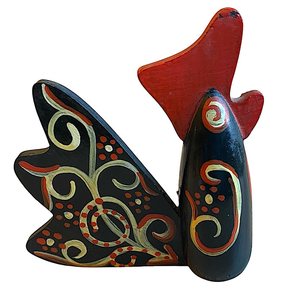 VINTAGE Portuguese Wooden Painted Rooster Figurine